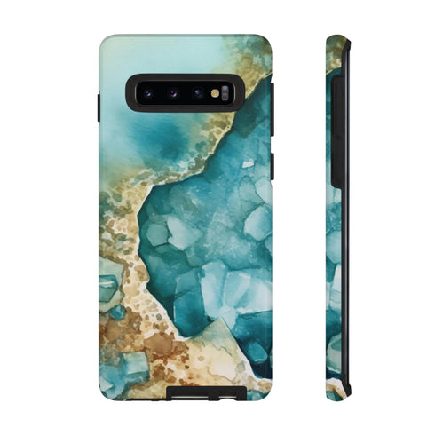 Aquamarine inspired Geode in Watercolor - Impact Resistant Phone Case Samsung Galaxy S10 Glossy
